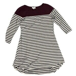 Umgee Dress Hi Low T Shirt Stripe Purple Blue Heather Beige Small Preppy Cottage